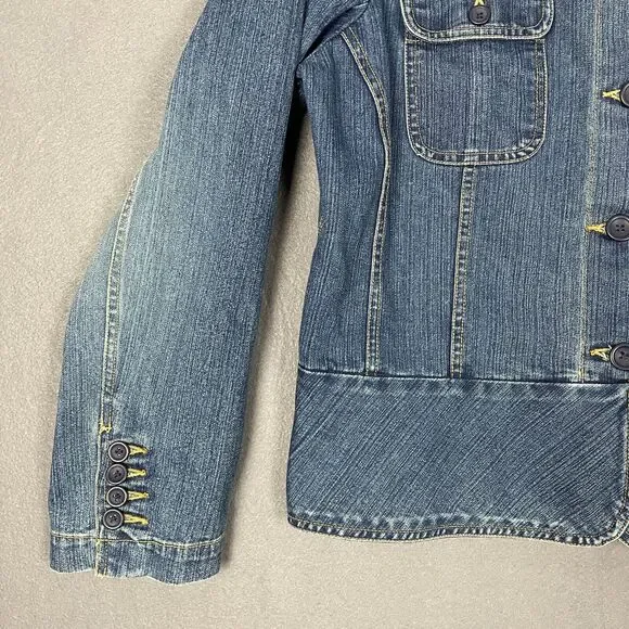 St. John's Bay Jacket Women's Large Blue Denim Stretch Long Sleeve Button Front - Picture 3 of 15